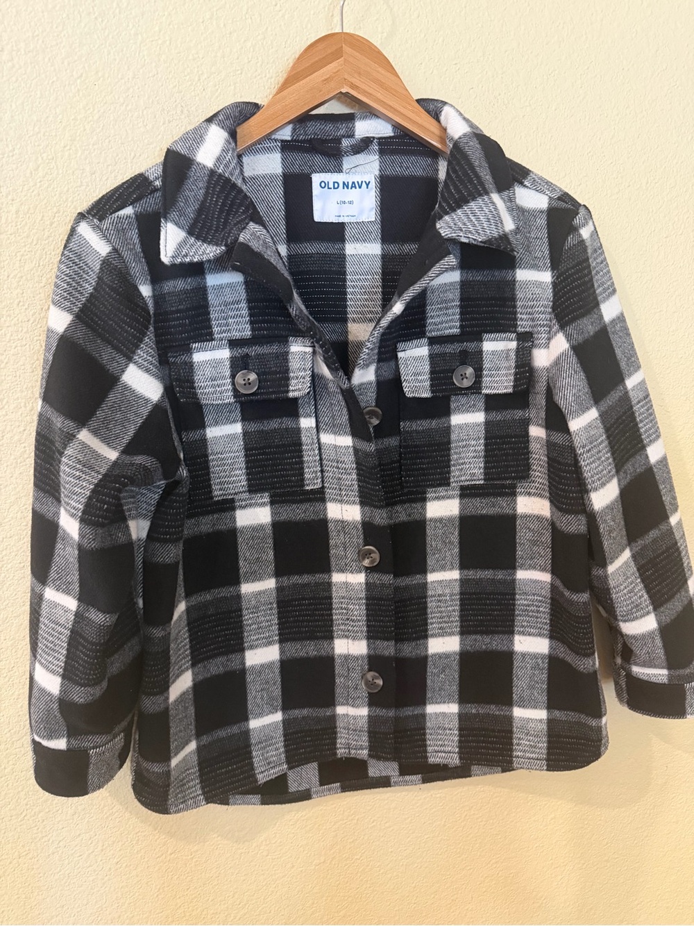 Old Navy Black and White Plaid Kids Button-Up Shirt Jacket